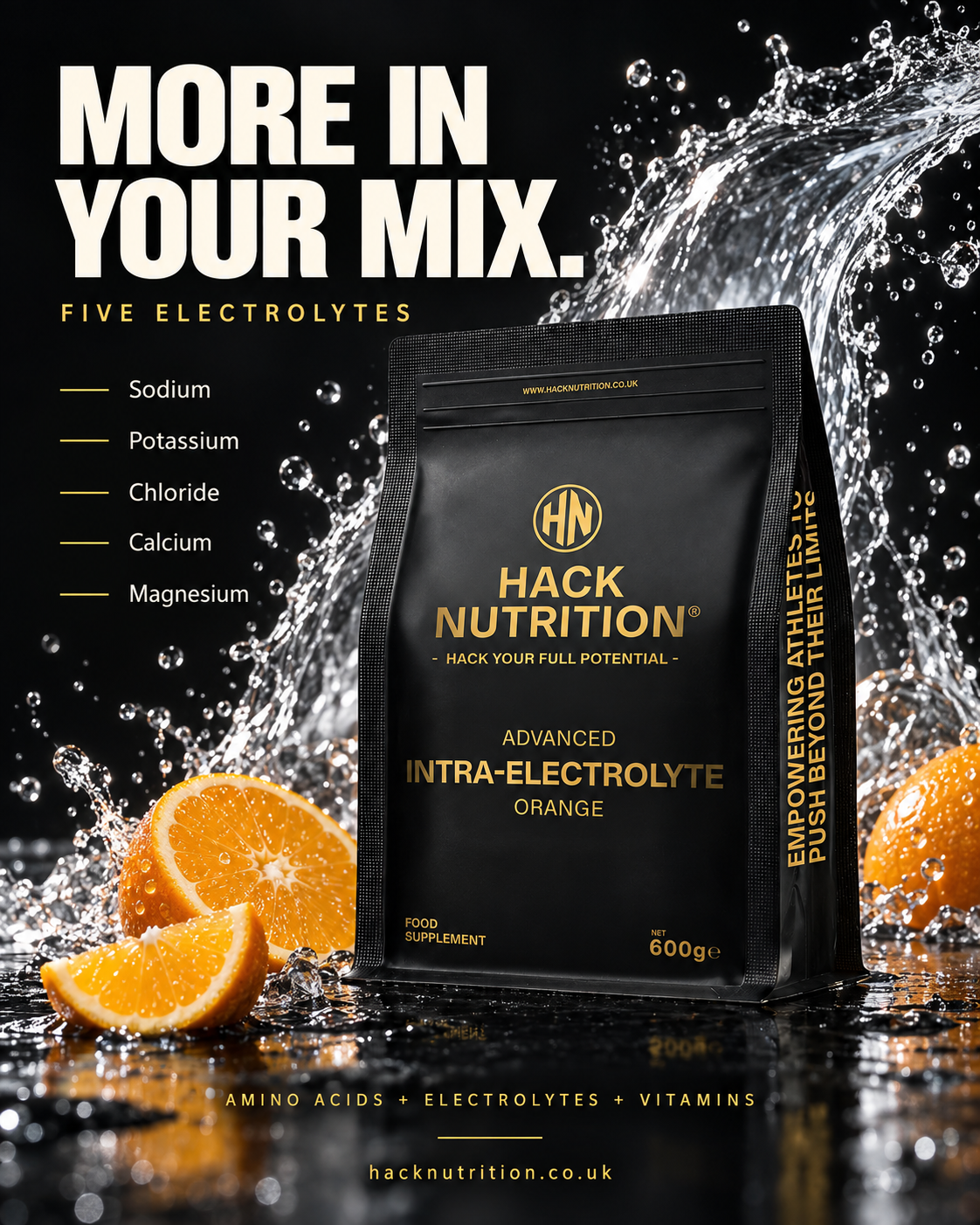 Hack Nutrition Advanced Intra-Electrolyte pouch with five electrolytes listed
